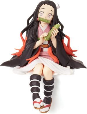 Nezuko Figure Eating Rice Balls Sitting Pose Demon Action Figures Anime Devil Slayer Figure Desktop Decor Collection Toy Birthday Gift for Fans