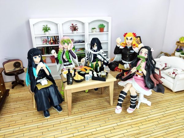 Nezuko Figure Eating Rice Balls Sitting Pose Demon Action Figures Anime Devil Slayer Figure Desktop Decor Collection Toy Birthday Gift for Fans