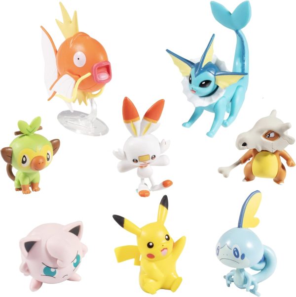 Pokemon Battle Ready! Figure Set, 8 Pieces - Playset with 2 & 3 inch Figures Pikachu, Scorbunny, Grookey, Sobble, Jigglypuff, Cubone, Vaporeon & Magikarp - Gift for Kids, Boys, Girls - Ages 4+